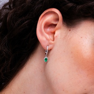14KT Solid Gold Natural Emerald Diamond Drop Hoop <b>Earrings</b>, Oval Emerald Halo <b>Fine</b> Jewelry Luxury Bridal <b>Earrings</b> Gift for Her - Product Image 3