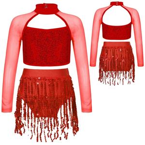 Conjunto de Top Corto con Borlas y Braguitas para Niñas de 6 a 16 Años, Traje de Baile Latino para Porristas, Clases, Actuaciones en Escenario y Competiciones - Product Image 5