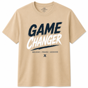 Camiseta de Manga Corta para Hombre Sangita, Color Amarillo Mostaza, Estampado Game Changer, Cuello Redondo, Corte Regular, Informal, 100% Algodón, Transpirable - Product Image 1