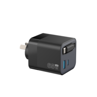 Chargeur GaN SAA 65W avec prise AU, câble Type-C rétractable intégré, chargeur rapide PD 2 ports, adaptateur de chargeur mural portable pour voyage
