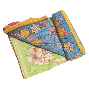 Kantha Quilt, Designer Cotton <b>Bedspread</b>, Handmade Kantha <b>Bedspread</b> Indian Handmade Cotton Kantha Quilt Indian Reversible Quilt - Product Image 2