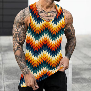 Débardeur Homme Nouvelle Mode Imprimé Rayé Gilet Unisexe Fitness Débardeur Homme Sans Manches Sous-vêtement Amusant Noir et Blanc Logo Personnalisé - Product Image 2