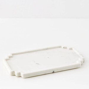 Plateau décoratif en marbre blanc avec incrustation de palmier, plateau à bijoux, organisateur de vanité, support pour colliers et boucles d'oreilles - Product Image 2