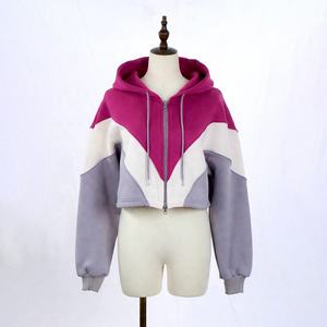 Women's Color Block <b>Cropped</b> <b>Zip</b> <b>Up</b> Hoodie Long Sleeve Drawstring Hooded Sweatshirt Casual Streetwear Jacket - Product Image 1