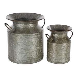 Lot de 2 pots à fleurs en métal galvanisé, grande capacité, pour intérieur et extérieur, en forme de carafe à lait avec poignées en cuivre - Product Image 1