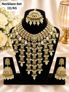 Gold Plated Zinc Alloy Pearl Kundan <b>Bridal</b> <b>Jewelry</b> <b>Set</b> Choker Necklace Drop Earrings Tikka High Quality Latest Anniversary - Product Image 6