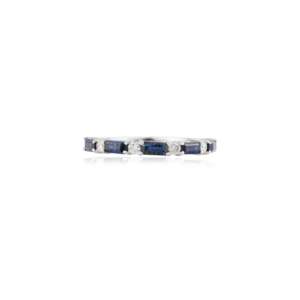 Bague de mariage solitaire en or blanc 18 carats avec saphir bleu et diamant - Product Image 3