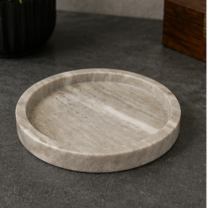 Plateau de rangement rond minimaliste en marbre, décoration d'intérieur, design durable pour salon, toutes saisons - Product Image 3