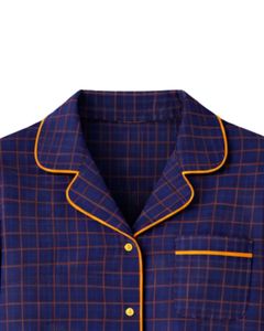 Ensemble de pyjama pour femmes personnalisé à carreaux bleus et jaunes, manches longues, boutonné, vêtements de nuit en coton doux, ensemble de détente deux pièces - Product Image 5