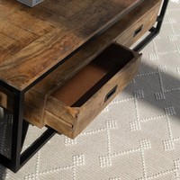Table basse en bois de manguier Vandana Zenova Vertex avec 2 tiroirs pour un décor de salon moderne