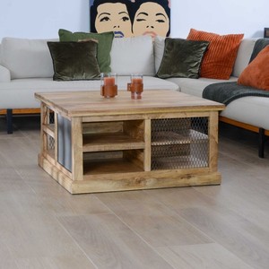 Vandana <b>Silver</b> Harmony Square <b>coffee</b> <b>table</b> with storage in metal and wood Character - Product Image 5