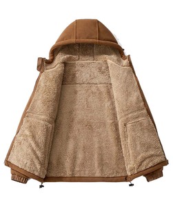 Veste en polaire à capuche vert olive pour homme Coupe classique Coupe-vent Veste décontractée d'hiver avec poches zippées et doublure en sherpa - Product Image 6