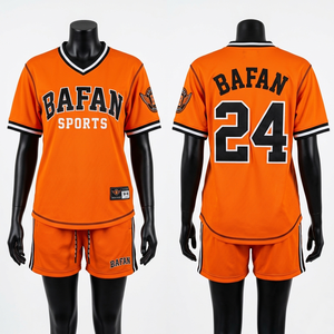 polyester <b>mesh</b> baseball jersey and short <b>set</b> yellow black contrast piping breathable custom logo sportswear Logo Women's <b>Sets</b> - Product Image 4