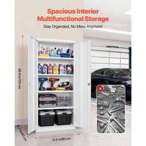 Armadio da Garage in Acciaio Chiudibile a Chiave 68.9, 5 Ripiani, 4 Mensole Regolabili, 2 Porte Magnetiche, 2 Chiavi per Conservazione Attrezzi - Product Image 3