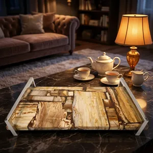 Plateau de service rectangulaire en marbre, design moderne fait main, assiette décorative pour la table à manger - Product Image 1