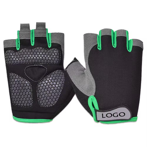 Sporty <b>Fingerless</b> Bike <b>Gloves</b> <b>Black</b> Green Breathable Leather Touchscreen Eco-Friendly Wrist Length Cycling Wear - Product Image 5