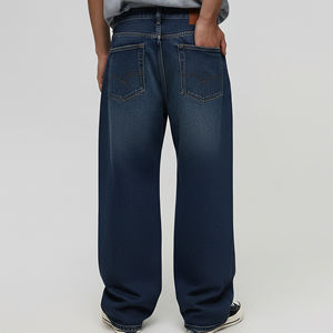 Pantalones Vaqueros Personalizados OEM/ODM con Cintura Elástica, Rotos, Azul Oscuro, Lavado a la Piedra, con Logotipo Bordado Personalizado, Corte Recto, Estilo Vintage, Invierno, Color Sólido - Product Image 3