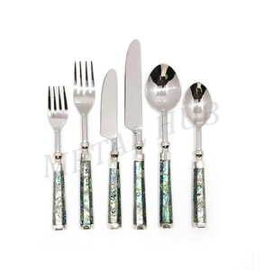 Juego de Cubiertos de Acero Inoxidable de 6 Piezas con Mango de Concha de Capiz Verde, Juego de Cubiertos Planos, Tenedor, Cuchillo, Cuchara, Vajilla, Utensilios de Comedor - Product Image 2