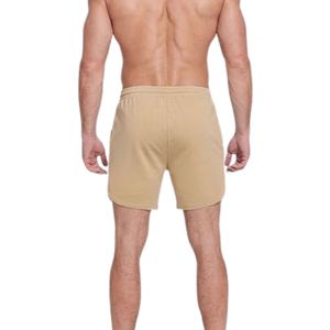 Pantalones cortos informales básicos de color beige, ropa diaria esencial para hombre, algodón, poliéster, cintura elástica ligera, ajuste para correr - Product Image 2