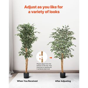 Albero di Ficus Artificiale Alto 1,5 Metri con Tronco in Legno Naturale e Foglie Verdi Realistiche, Pianta Finta da Interno con Vaso Nero - Product Image 6