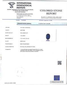 Saphir bleu naturel de qualité supérieure, coupe ovale certifiée IGI, 1,03 carats, couleur bleu riche, clarté excellente, qualité supérieure, pierre précieuse de collection - Product Image 2