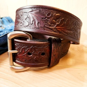 Ceinture de travail western en cuir de vache véritable pour homme, motif floral sculpté à la main, boucle solide en alliage de bronze, ceinture en cuir western authentique - Product Image 5