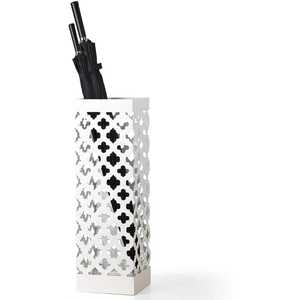 Modern <b>White</b> Metal Umbrella Stand <b>Square</b> Cutout Lattice Pattern Entryway Walking Stick Cane Storage Bucket Rack Wholesale - Product Image 1