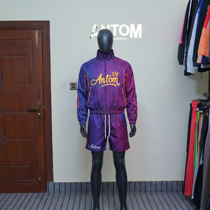 Custom Men's Shorts <b>Set</b> Zip Reflective Windbreaker Jacket Embroidery Logo Cotton <b>Waterproof</b> Solid Tracksuit Casual - Product Image 5