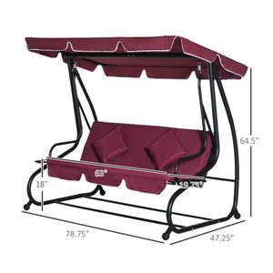 Panca a dondolo rossa a 3 posti con cuscino impermeabile, comoda altalena da esterno con tettuccio per patio o parco - Product Image 3