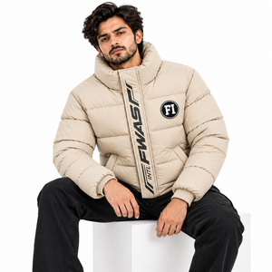 Men's <b>Padded</b> Quilted Puffer Jacket Stand Collar Full Zip Wind Resistant Insulated Wholesale Casual <b>Coat</b> Custom Patch Detail USA - Product Image 4