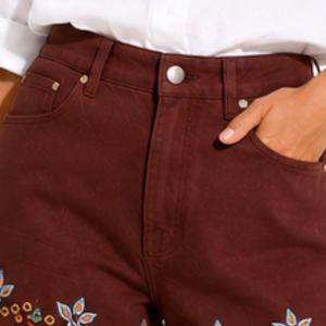 Brown Embroidered Women Denim <b>Shorts</b> High Waist Floral Scallop Hem Cotton Casual Summer <b>Shorts</b> Custom OEM Private Label Fashion - Product Image 5