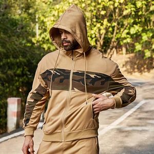 Good Quality Camo Print Tracksuit Joggers <b>Set</b> Fleece Cotton Zipper Hoodie & Sweat Pant Trouser Gym Breathable Hooded Track Suits - Product Image 3