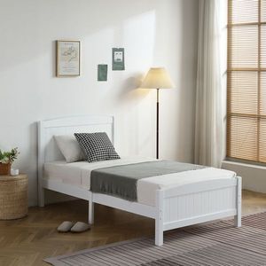 เตียงไม้สีขาวแบบโค้ง รุ่น Twin Pine Single Layer Core Vertical Stripe Full Board พร้อมหัวเตียงโค้งและปลายเตียงแบบเดียวกัน - Product Image 5