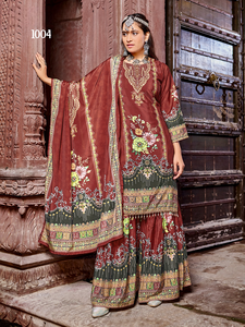Traje pakistaní listo para usar, de seda crepé pura con estampado digital y trabajo de espejo original. Compre directamente del proveedor. - Product Image 4