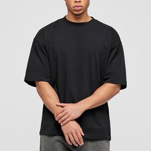 T-shirt noir oversize pour homme, manches courtes, col rond, 100% coton jersey, décontracté, imprimé lettres sur le devant, 220g, respirant, prix abordable - Product Image 2