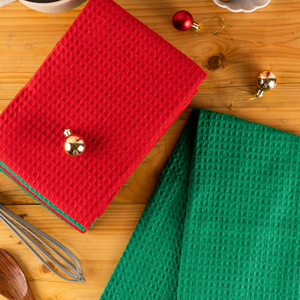 Solid Color Cotton Kitchen <b>Towels</b> Rectangle Woven Eco Friendly Machine Wash <b>Red</b> Green - Product Image 6