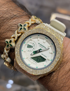 Reloj Mecánico Shreeji Jewels de Alta Calidad en Tono Oro Blanco con Incrustaciones de Moissanita, Correa de Acero Inoxidable, Pantalla Analógica, Unisex, Resistente al Agua - Product Image 1