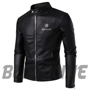 Chaqueta de Cuero PU para Hombre BLOODLINE, Corte Ajustado, Estilo Motero, Cierre de Cremallera, Cuello Alto, para Otoño - Product Image 5
