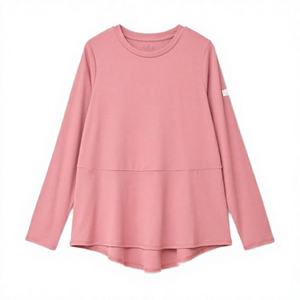 Women's <b>Pink</b> <b>Long</b> <b>Sleeve</b> Crew Neck Knitted Asymmetric Casual <b>Top</b> Solid Color Autumn Wear - Product Image 3