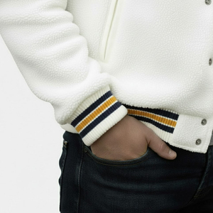 Custom Brand Embroidery Logo <b>Men</b> Varsity <b>Jacket</b> Factory Made <b>Long</b> Sleeve <b>Men</b> Fleece Varsity <b>Jackets</b> In Bulk Quantity - Product Image 5