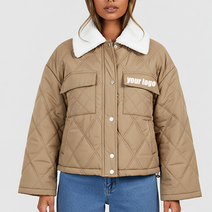 OEM/ODM Custom Plus Size Hooded Crop Top Quilted Puffer Jacket Women New Designs Long Sleeve Solid Color <b>Cotton</b> Dyed - Product Image 4