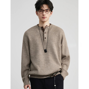 <b>Men's</b> Wholesale <b>Henley</b> Sweater <b>Long</b> <b>Sleeve</b> Knit Pullover Button Neck Warm Soft Casual Winter Sweater OEM ODM Apparel Manufacture - Product Image 6
