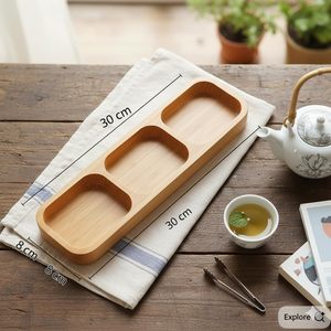 Wooden Serving <b>Tray</b> with 3 Compartments Decorative <b>Snack</b> Platter Durable Portable Platter Eco Friendly Durable Available Usage - Product Image 2