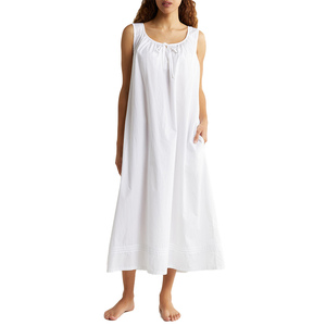 Camisón Corto Blanco de Satén 100% Algodón, con Cierre de Cordón y Bolsillos, para Mujer - Product Image 1