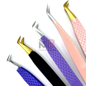 Juego de Pinzas de Precisión para Pestañas, Acero Inoxidable, Punta Suave, Color Morado, Rosa, Negro, Dorado, para Extensión de Pestañas - Product Image 4