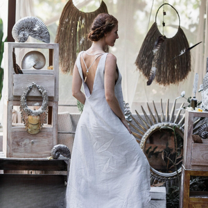 Vestido Maxi Gris de Lino Orgánico, Vestido de Maternidad Bohemio Asimétrico, Elegante Vestido de Lino para Boda, Ropa de Verano - Product Image 1