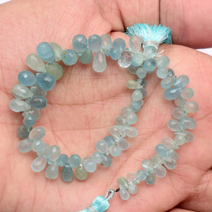 Cuentas facetadas en forma de lágrima de aguamarina de 3x5mm-6x9mm, cuentas de aguamarina natural lechosa, piedras semipreciosas para joyería. - Product Image 3