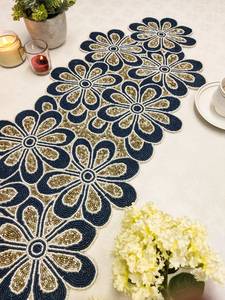 Handmade gold flower beaded <b>Table</b> <b>runner</b>. Matching Placemats also available Pallavi - Product Image 2
