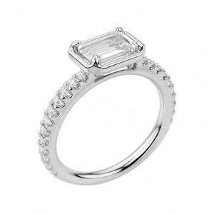 Anillo de compromiso de diamantes con corte esmeralda para mujer, engaste pavé, montura de puntas, estilo clásico, plata 925, certificado IGI - Product Image 2