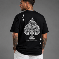T-shirt noir pour homme avec imprimé As de Pique, coupe classique, col rond, manches courtes, style streetwear décontracté, tissu jersey 100% coton